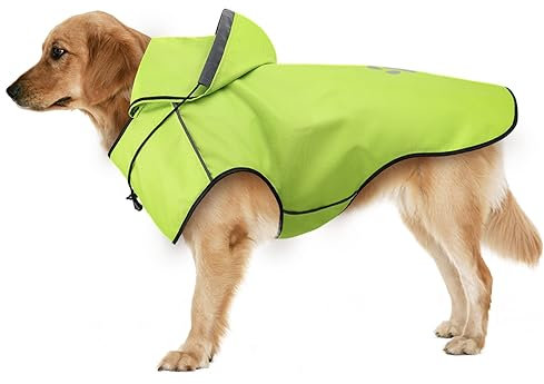 Regenmantel Hund, Reflektierender Hunderegenmantel, Regenjacke Hund Wasserdicht, Verstellbare Regenjacken mit Kapuze für Kleine, Mittelgroße, Groß Hunde, Regencape Hund für Spaziergänge, zum Spielen-L
