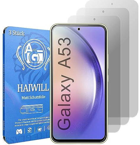 HAIWILL 3 Stück Matt Schutzfolie für Samsung Galaxy A51 / A53 Anti-Fingerabdrück Anti-Reflex 9H Displayschutz Matt Gehärtetes Glas Blendschutz Hartglas für Samsung Galaxy A51 / A53, 6.5