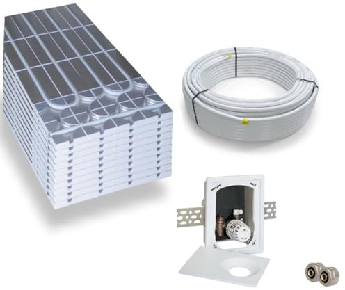 Warmwasser Trockenestrich Fußbodenheizung HoWaTech DRY Komplett Set 5/10m² Dämmplatte 30mm EPS WLG 035 DEO und Multibox RTL, Heizfläche:5.00m²