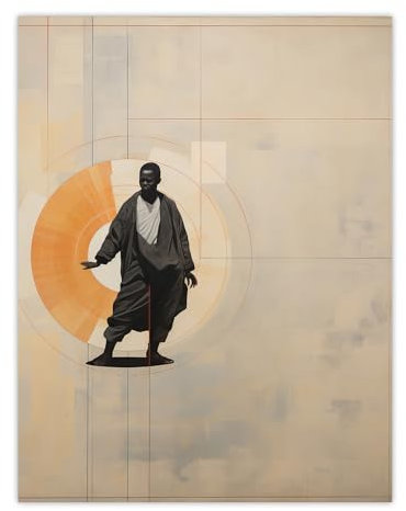Wee Blue Coo Qigong Serenity Shaolin Monk Practicing Mindfulness Tan Orange Charcoal Simple Oil Painting Unframed Wall Art Print Poster Home Decor Premium