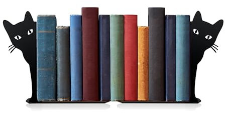 Ecqizer Serre-Livres en métal en Forme de Chat Voyant de Chat Mignon pour étagères, Objets décoratifs, Maison, Bureau, bibliothèque, Cadeau pour Les Amoureux des Chats pour Femme (Noir)