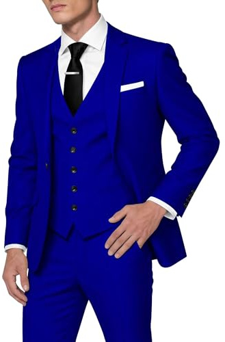 HUUTOE mens 3 piece outfits slim fit prom suits for men wedding dress summer suit jacket vest pants tuxedo, Royal Blue, XXL