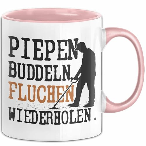 Metalldetektor Tasse Geschenk Metalldetekotren Geschenkidee Pipen Buddeln Fluchen Wiederholen Kaffee-Becher (Rosa)