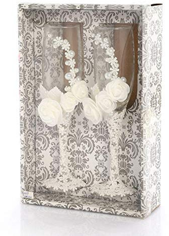 Huasean Flûtes À Champagne Coupe De Cristal De Mariage Verres À Champagne De Mariage Verres À Champagne Du Marié Verres À Vin De Mariage Avec Dentelle Blanche Cadeau D'anniversaire De Mariage