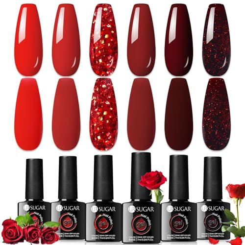 UR SUGAR Rojo Esmaltes Semi Permanentes 6 colores Pinturauñas kit rojo vino tinto polaco clásico traje brillante Salón del hogar DIY
