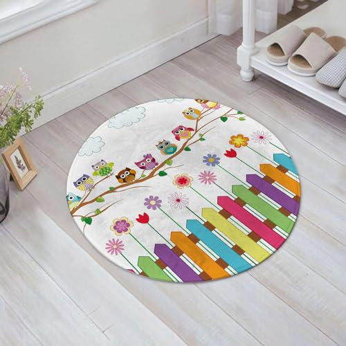 EMFSLA rutschfest Badezimmer Badeteppiche,Weich Hochflor Saugfähig Badvorleger Waschbar Flauschige Mikrofaser Badematte,Niedliche Eulen auf einem AST,60x60 cm