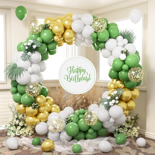 Luftballon Girlande Grün, 140 Stück Grün Gold Weiß Ballon Bogen Salbeigrün Olive Avocado Grün Luftballons mit Metallic Golden Konfetti für Mädchen Frauen Geburtstag Hochzeit Babyparty Brautparty Deko