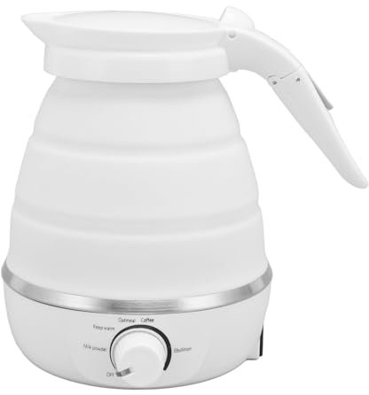 Hervidor de Viaje, Hervidor Eléctrico de Viaje 600ml 850W Hervidor Eléctrico Portátil Plegable con Adaptador para Aislamiento, Calentar Leche, Hacer café (WHITE)