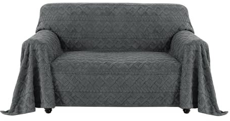 Easy-Going Jacquard Flanell Sofa Couch Überzug 2 3 Sitzer, Rutschfester Sofabezug Sofaschutz Hund Katze, Weiche Sofadecke für Bett, 1 Stück Waschbarer Sofaüberwurf, 203X300 cm/80X118 in, Dunkelgrau