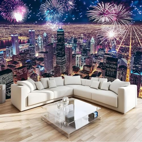 Stadtbau 3D Fototapete Feuerwerk In New York City Hochwertige Qualität Vlies Wandtapete, Für Schlafzimmer Wohnzimmer Wanddekoration - Einfach Anzubringen B200 X H140 Cm
