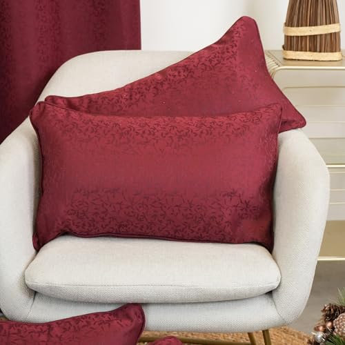 Viste tu hogar Pack 2 Cojines Rectangulares Jacquard con Estampado de Hojas, Estilo Contemporáneo, Dar Calidez, Ideal para Sofá de Salon de Otoño y Invierno, 30x50cm, Color Granate