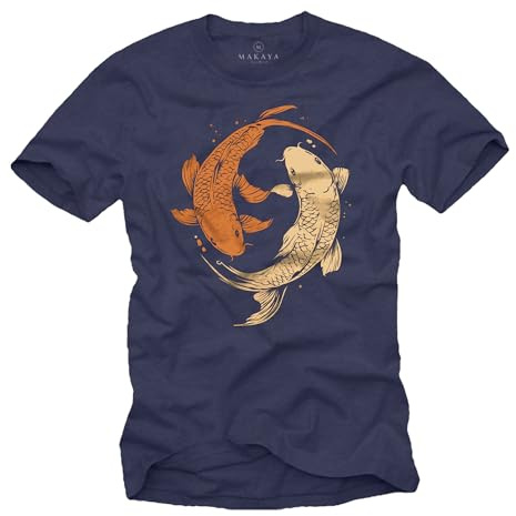 MAKAYA Herren T-Shirt Yin Yang Design Koi Fische