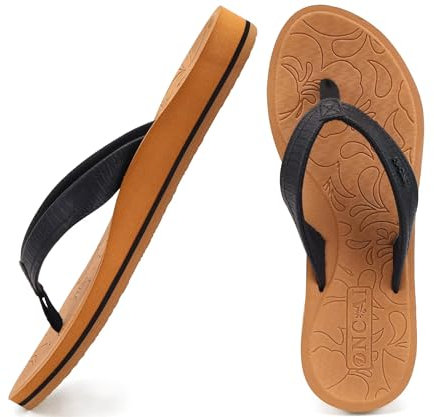 ONCAI Damen Zehentrenner Sommer Sport Flip Flops Schwimmbad Strand Plattform Sandalen Badelatschen Gummifußbett Schwarz & Khaki Größe 38.5