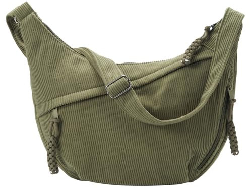 Jiliyote Groß Umhängetasche Damen cord Tasche Damen Crossbody Bag cord Crossbag Halbmond kord schultertasche für Reisen Arbeit Uni (Grün