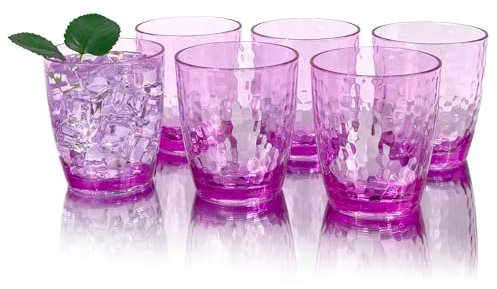 Yanglonghui Lot de 6 gobelets en plastique réutilisables, en acrylique sans BPA pour boissons, résistant aux ombres, intérieur texturé, passe au lave-vaisselle (violet, 40 c.)