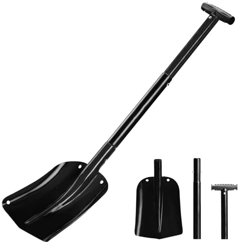 Schneeschaufel Abnehmbares Design, Winter Schneeschieber mit Teleskopstiel, Multifunktionales Schaufel Outdoor, Einstellbare Tragbare Schneeschaufel Auto für Camping, Schneemann Spielen (Schwarz)