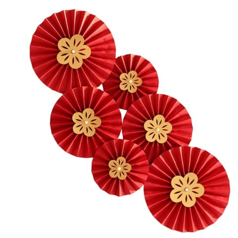 Papierfächerblumen, Rot, 6 x Wanddekoration, Fächer für Neujahr, Dekoration für Partys, Karneval, Events