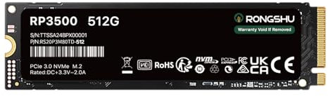 RONGSHU 512GB NVMe SSD M.2 PCIe Gen 3×4, Read Speeds Up to 3,100 MB/s, M.2 2280 Internal Soild State Drive, SLC Cache 3D NAND TLC Compatible with Laptop and PC Desktops (RP3500)