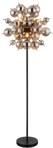 Stehleuchte Standlampe Wohnzimmerleuchte Beistelllampe Stehlampe Schlafzimmerleuchte mit 48 Glaskugeln rauchfarben, 6x E14, DxH 55 x 155cm