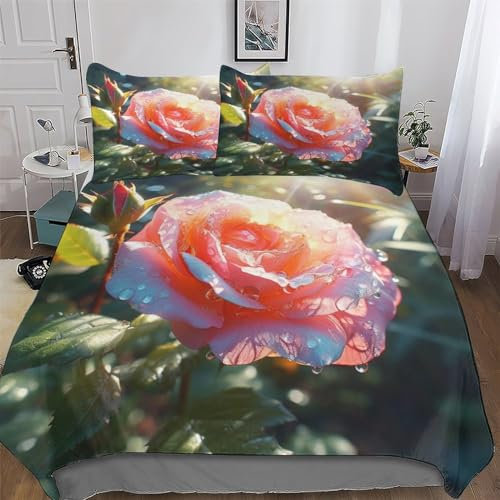GGJJTT Rose Housse De Couette 3 Pièces Douce Microfibre Housse Couette, pour Parure De Lit, avec Taie d'oreiller Assortie, Double 200x200cm