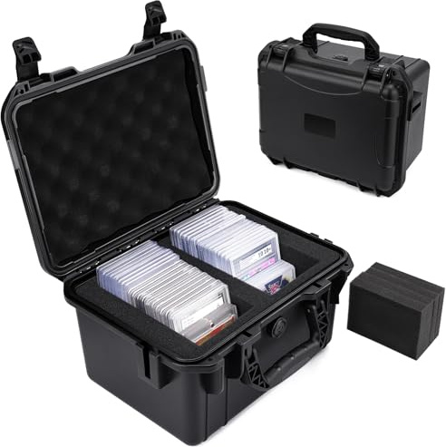 QINGUANG Graded Card Storage Box, Card Case with 4 Foam Dividers | IP67 Waterproof, PSA Slab Case for PSA/CSG/CGC/SGC/BGS Top Loaders Trading Sports Cards, 2 Rows