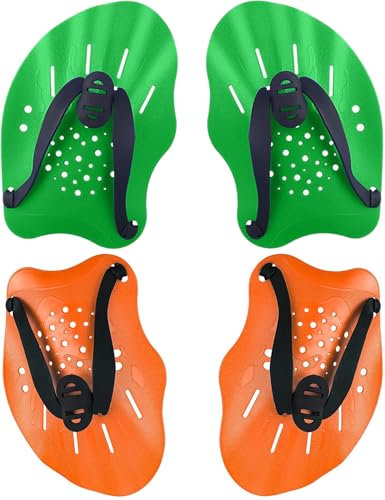 2 Paar Handpaddel zum Schwimmen, Schwimmtraining Paddel, Schwimmpaddel mit verstellbaren Riemen, Krafttrainingshilfe, Pool-Übungsgeräte für Erwachsene, Kinder, Unisex (Grün)