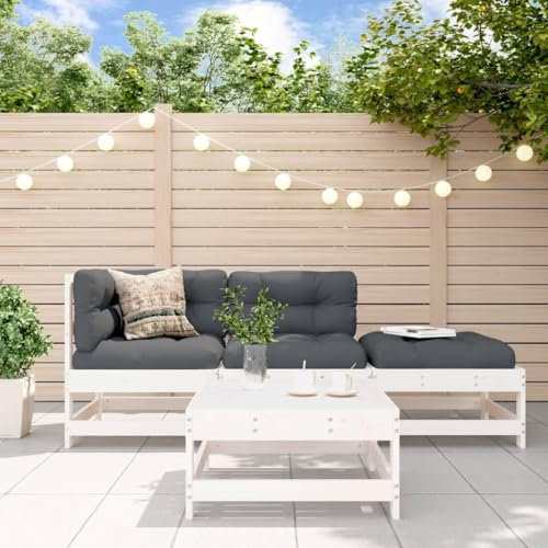 Fasba Garten Lounge Set 4-TLG., Gartenmöbel Set Sitzgruppe für Garten Terrasse, Modular Sofa Garnitur Loungemöbel, Weiß Massivholz Kiefer