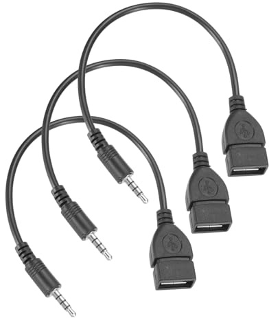 QUARKZMAN 3 Stück Aux auf USB Kabel, 3,5 mm Audio Aux Jack Stecker zu USB Buchse Konverter Kabel für Auto AUX Anschluss, Schwarz