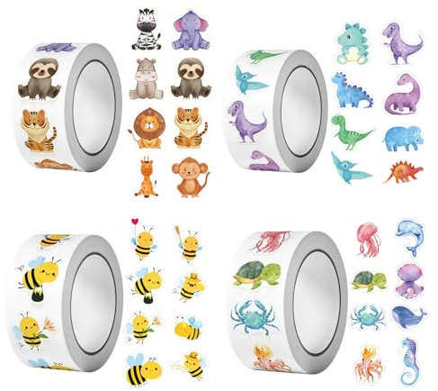 2000 Tier-Motivationsaufkleber (32 Designs, 4 Rollen) – bunt, selbstklebend & wasserfest für Belohnungssysteme, Scrapbooking & Kinderzimmer. Ideal für Lehrer, Eltern & Bastler