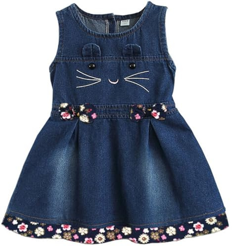 AOOPOO Salopette Bimba con Carina Ricamo, Bambina Denim Bretella Vestito Outfit Jeans Salopette Neonati Ragazza Moda Denim Abito Principessa Casual Blu Tuta Gonna per Bambine 1-9 Anni