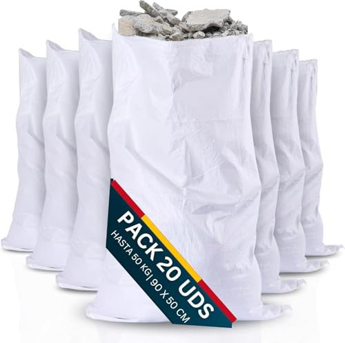 Snappy blue [20 uds] Sacos para Escombros [50x90cm] con Gomas de Anclaje Saco Yute, Saco Rafia, Saco Jardin, Saco para Escombros de Obra, Bolsas para Obras y Transporte de Materiales (20 Sacos)