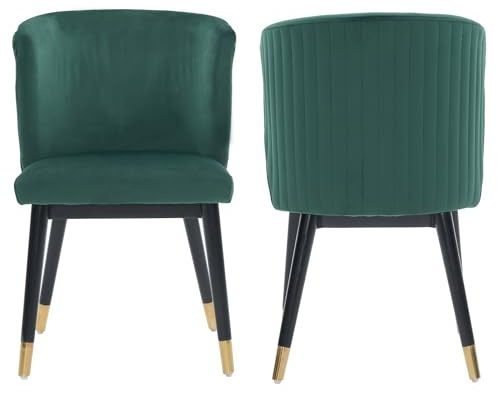 Life Interiors Sofina Modern Tufted Velvet Dining Chair – Upholstered Accent Chair with Curved Back, Gold-Tipped Rubberwood Legs & Durable Wooden Frame - Dining Room Living Room Restaurants