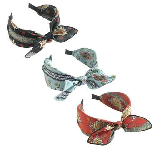 3Pcs Headbands for Women's Hair, Bow Knot Fabric Hairband, Elastic Twist Bunny Ear Wide Hair Bands for Women