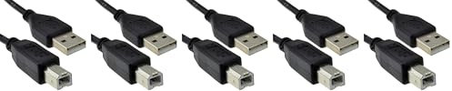 5 Pack 1.5M 24AWG High Speed USB 2.0 A to B Printer Cable, Compatible with HP, Epson, Brother, Samsung, Cannon, Black