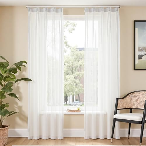 TOPICK Gardinenschals mit Kräuselband Vorhänge H225xB140 2er Set Weiß | transparent Sheer Curtains Schlafzimmer Gardinen für schienensystem Wohnzimmer Fensterdekoration Übergardinen Fenstervorhang