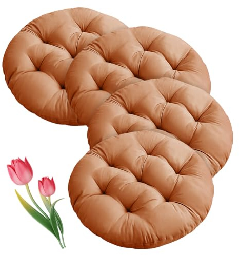 Umllpet Sitzkissen Rund 40cm, 4 Stück Bodenkissen Rund Sitzpolster Stuhlauflage Sitzpolster Stuhlkissen Polster Auflage für Wohnzimmer, Esszimmerstuhl Stuhl für Indoor Outdoor (Hellbraun)