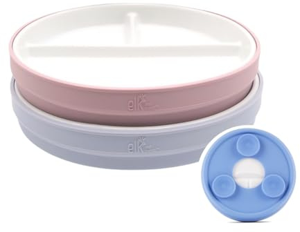 Elk and Friends Kinder 16cm Porzellan Unterteilungsteller Weiß mit Silikon-Saugnapf-Hülle | Für Babys & Kleinkinder | Mikrowellen- & Spülmaschinenfest | Rutschfestes Geschirr | Snackteller | 2er Set