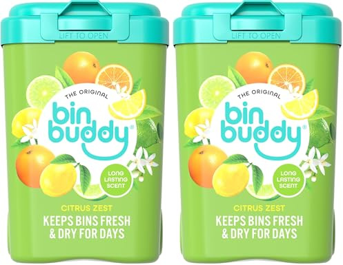 Bin Buddy Fresh Citrus, 450g, Bin Freshener Deodoriser Powder, Leaves Your Bin Smelling Great, Suitable for Indoor and Outdoor Bins (Pack of 2)