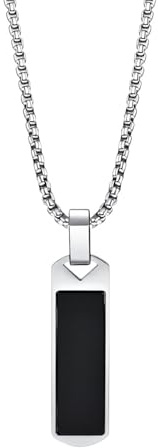 Karma NH10400177 Halskette mit Anhänger Silber Schwarz Herren Edelstahl 60 cm Kette Herrenschmuck Männer Herrenhalskette modern Geschenk für Ihn wasserfest hypoallergen Edelstahlkette