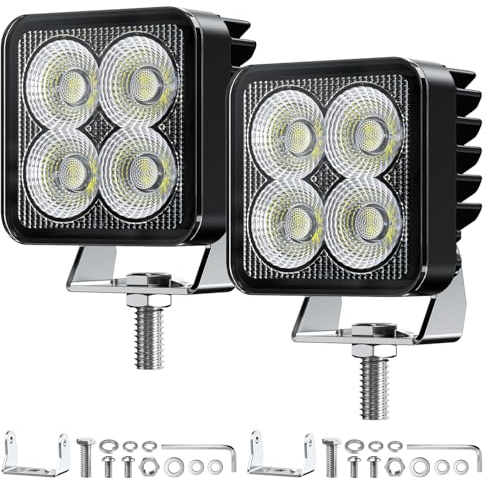 Fxlpower LED Arbeitsscheinwerfer 12V 24V Flutlicht, 6500K, 2er Set | IP67 Wasserdicht, EMV-Entstört, Edelstahl-Halter, Alu-Druckguss, für Traktor, Bagger & LKW