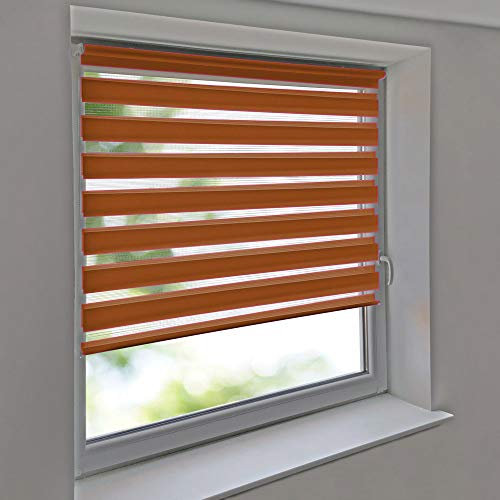 Sonnenschutz-HH - Doppelrollo Klemmfix ohne Bohren Vario Seitenzug Duorollo AUSSENMAß Breite 80 x 200 cm Höhe - Terracotta