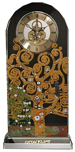 Goebel Artis Orbis Tischuhr Der Lebensbaum von Gustav Klimt – dekorative Glasuhr mit Kunstmotiv, Wohnaccessoire, 32 x 15 x 6 cm, 66-879-86-1