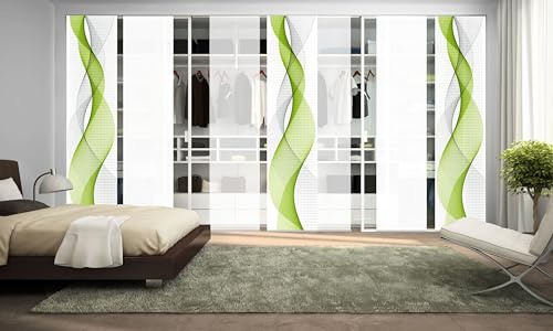 Home Fashion 97669, 7er-Set Schiebegardinen 'OPALIA' | 7 x 245 x 60 cm | inkl. Zubehör | Farbe:, Farbe:apfelgrün