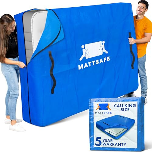 Matratzentasche mit 8 Griffen zum Umziehen und Aufbewahren - Cali King Size - wiederverwendbarer Bezug mit starkem Reißverschluss - extra Dicker Matratzenschutz - Mattsafe