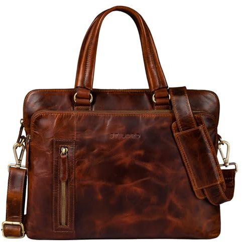 STILORD 'Lory' Aktentasche Damen Leder Vintage Business Laptoptasche 13,3 Zoll MacBooktasche als Handtasche Umhängetasche für Büro Office Echtleder, Farbe:kara - cognac