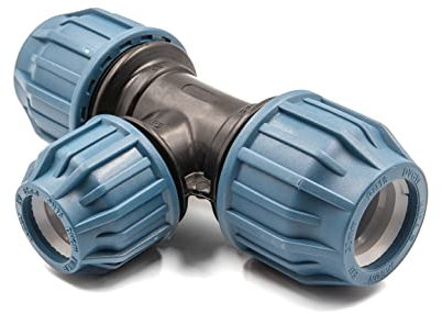 T-stück ridotto in polipropilene per tubo PE, diametro 32 mm x 25 mm x 32 mm - Raccordo a compressione per acqua potabile, 16 Bar, Cert. DVGW/KIWA/WRAS