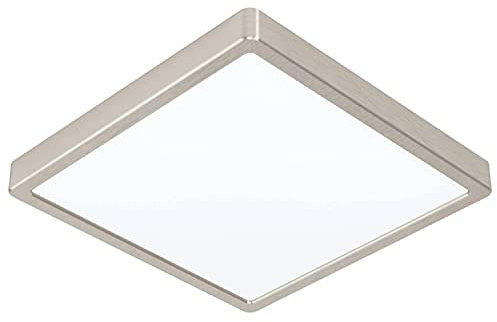 EGLO LED Deckenleuchte Fueva 5, L x B 28,5 cm, 1 flammige Aufbauleuchte aus Stahl und einer Kunststoff Leuchtfläche, Deckenlampe in Nickel-Matt, Weiß, LED Aufbaulampe warmweiß