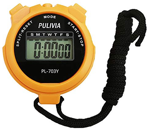 PULIVIA Digitaler Sport-Stoppuhr Timer mit Runden Split Uhr, Kalenderalarm, großem Display für Kinder und Trainer, Laufen, Sporttraining, Gelb