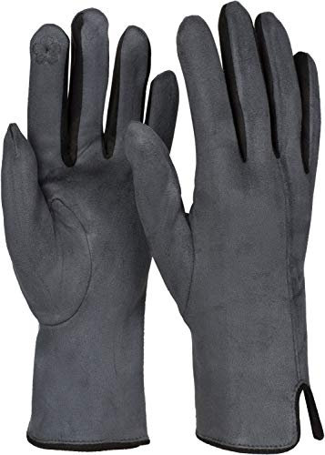 styleBREAKER Damen Touchscreen Handschuhe mit Farbkontrast und Fleece Futter, warme Thermo Fingerhandschuhe, Winter 09010030, Farbe:Dunkelgrau