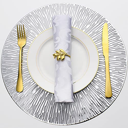 Evevda Platzsets für Esstisch, 6 Stück, rund, hohl, gepresst, metallisch, Vinyl, Kunststoff, Tischdekoration für Urlaub, Hochzeit, Akzent (silberfarbener Kreis)